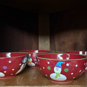 Pier 1 Dolomite Holiday Snowman Bowls